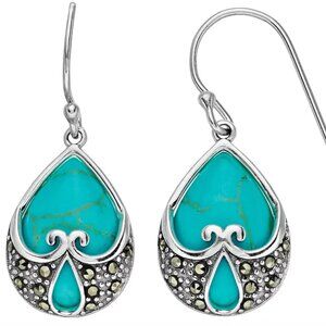 Tori Hill sterling silver, marcasite, and turquoise teardrop earrings. NWT